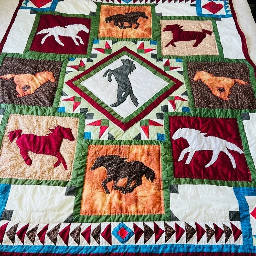 Patchwork  Wall Hanging Cotton Horses Quilt .